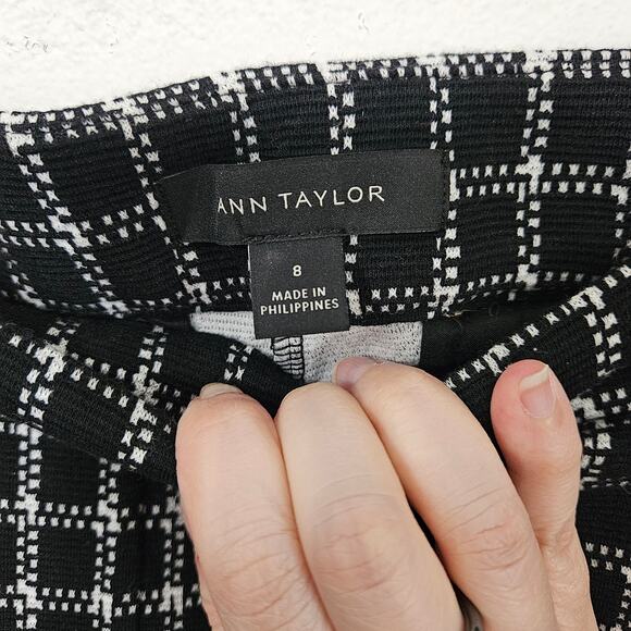 Ann Taylor Black White Checkered Wide Leg High Rise Pants Size 8 Medium Stretch - Picture 6 of 7